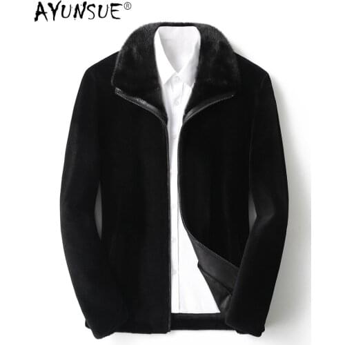 AYUNSUE Men Jacket Winter Coat Mens 2020 Mens Clothing Real Mink Fur Collar Coats 5XL Jackets Male Chaquetas Hombre LXR802