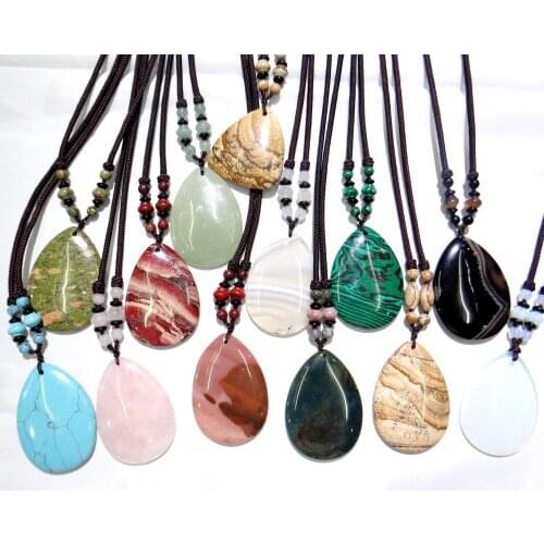 Natural stone Quartz Crystal tiger eye Opal Turquoises aventurine Water droplets charms Pendant for diy Jewelry making necklace