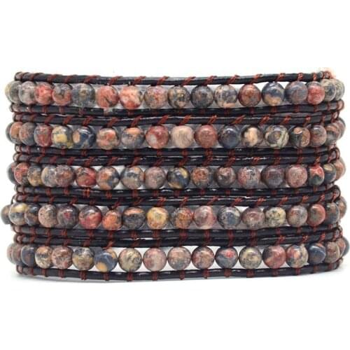 New Woven Bracelets Unique Natural Stones Leather Wrap Bracelets Wholesale Handmade Bohemia Cuff Bracelet Jewelry Dropship