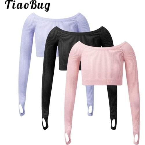 Pure Color Knitted Kids Girls Ballet Crop Tops Girls Sweater Knitwear Dancewear Costumes Tops Ballet Dance Practice Clothes