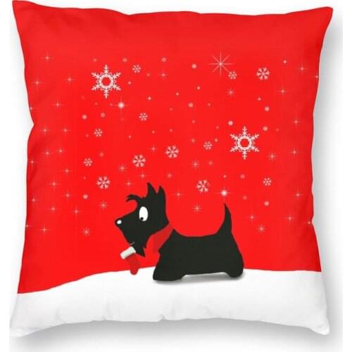 Personalized Holiday Scottie Dog Square Throw Pillow Case Home Decor Double Side Printed Scottish Terrier Cushion Cover For Sofa