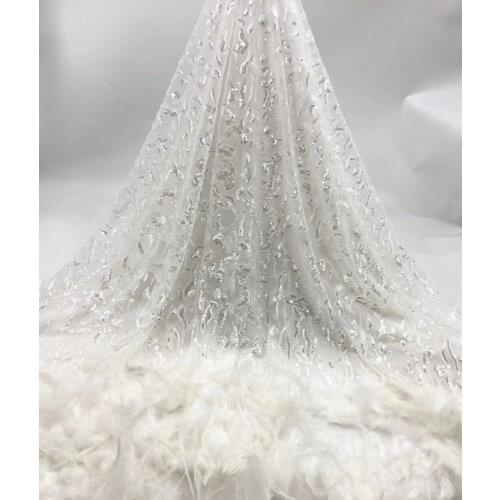 Latest High Quality Tulle Lace Fabric with feather and sequin SYJ-110681 African Lace Material Net French Lace Fabric For Dress