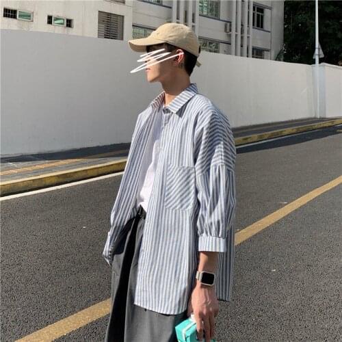 Striped Short Sleeve Shirt Mens Casual Classic Multi-color Jacket Spring Summer Three-quarter Sleeve Shirt Male Thin Clothes