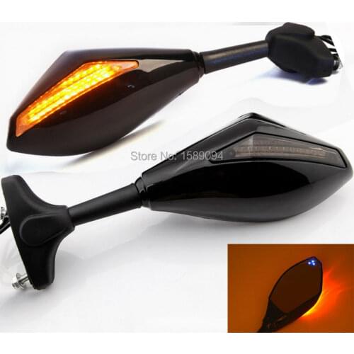 3 Blue Point LED Arrow Motorcycle LED Integrated Blinker Turn Signal Gloss Mirrors Set For HONDA VFR 800 400 RVF RC51