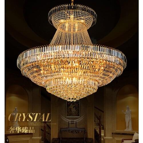 LED Modern Gold Crystal Chandeliers Lights Fixture Round Crystal Droplight Home Indoor Hotel Restaurant Big Crystal Lamp D140cm