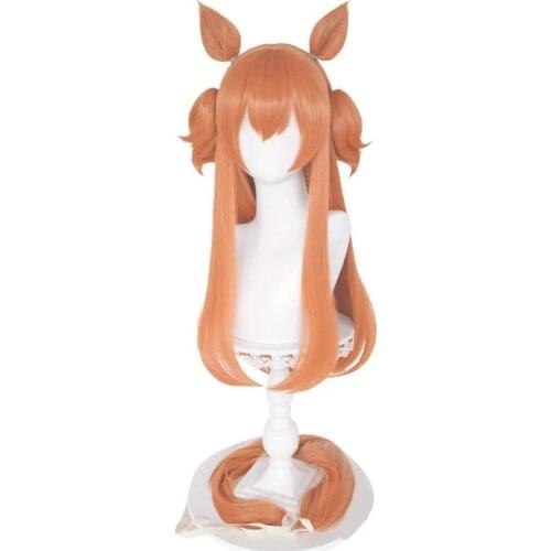 Uma Musume Mayano Top Gun Cosplay Pruik Uma Musume Pretty Derby Oranje Pruik Met Pony Oren Synthetisch Haar Hittebestendige