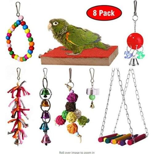 Bird Supplies Parrot Gnawing Toys Claw Paw bite wood Grinding Springboards Station Combined Toy Sets 8pc/set