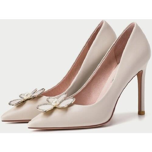 Spring pointed stiletto high-heeled rhinestone flowers bridal wedding shoes banquet dress large size small size womens shoes