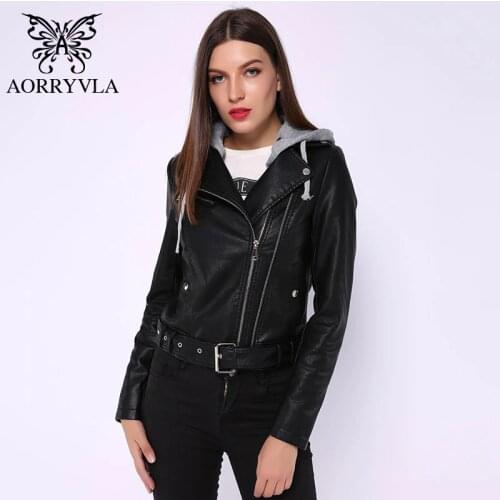 2019 Fashion Leather Jacket Women Black Hooded PU Motorcycle Jacket Zipper Short Length Gothic Female Faux Leather Jackets Hot