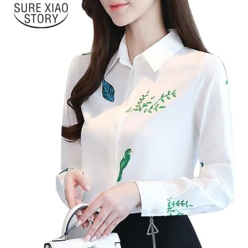 Korean Long Sleeve Office Lady Blouse 2021 New Arrival White Print Shirt Women Fashion Spring Women Clothes Blusas 8842 50