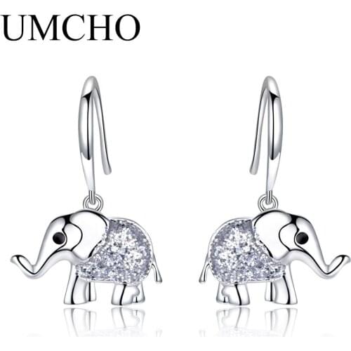 UMCHO Real 925 Sterling Silver Earrings Lovely Elephant Drop Earrings For Women Wedding Engagement Gift Fine Jewelry