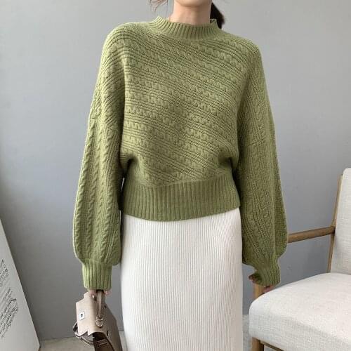 2019 Women Sweater And Pullovers Vintage Knitted Stand Collar Batwing Sleeve Women Sweater Thick Pullovers Pull Femme Tricot