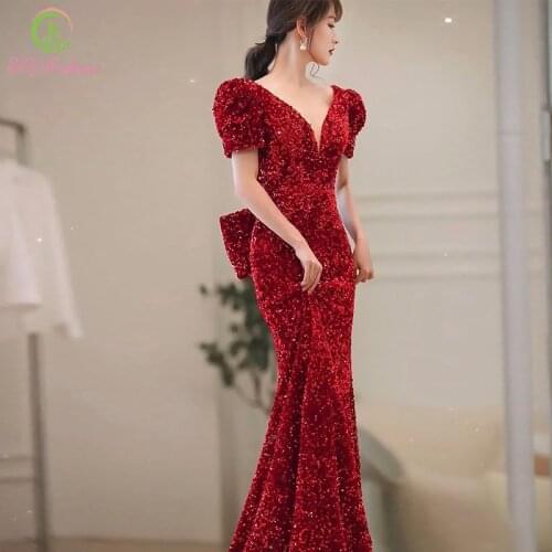 SSYFashion New Elegant Mermaid Evening Dress for Women Luxury Glittering Sequins Slim Sexy Prom Formal Gowns Vestidos De Noche