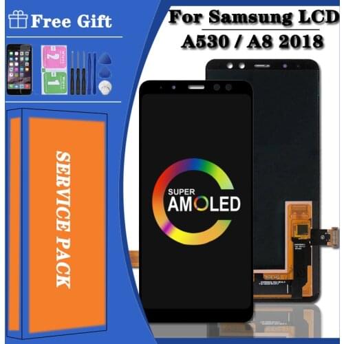 5.6"Super Amoled For SAMSUNG GALAXY A8 2018 A530 A530F LCD Display Touch Screen Digitizer Assembly A8 2018 Duos LCD A530F/DS