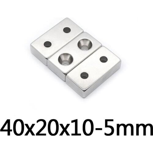 1~30PCS 40x20x10-5mm Powerful Block Magnets Strip Double Holes 5mm Permanent Magnet 40x20x10-5 mm Neodymium Magnet 40*20*10-5mm