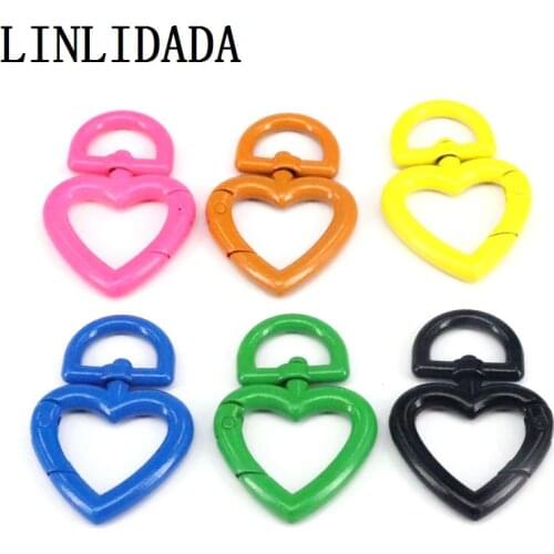 10Pcs Large Spring Heart Clasp, Metal Enamel Heart Carabiner Clasp, Snap Clip lock, Spring Buckle for Chain Purse Key Jewelery