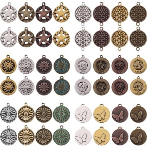 20Pcs/Lot Gold Vintage Metal Zinc Alloy Round DIY Charm Starfish Pendants Jewelry Making Bracelet Necklace Findings Supplies