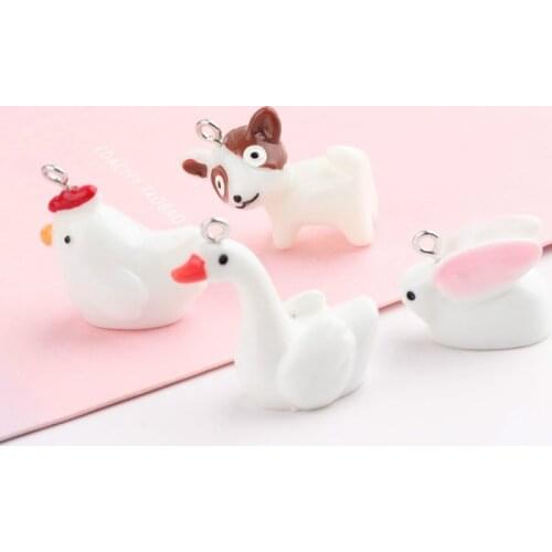 Mix 10pcs Dog Chicken Rabbit Resin Charms Pendants for Decoration Bracelets Necklace Earring KeyChain Jewelry Making