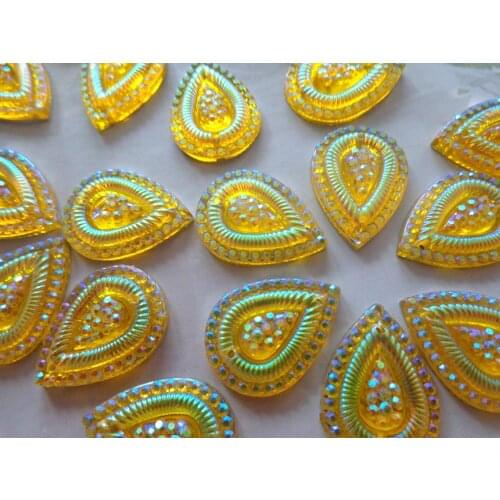 100pcs 13*18mm Golden yellow AB colour colour stones water drop shape Sew on rhinestones Accessories Strass gem stones beads