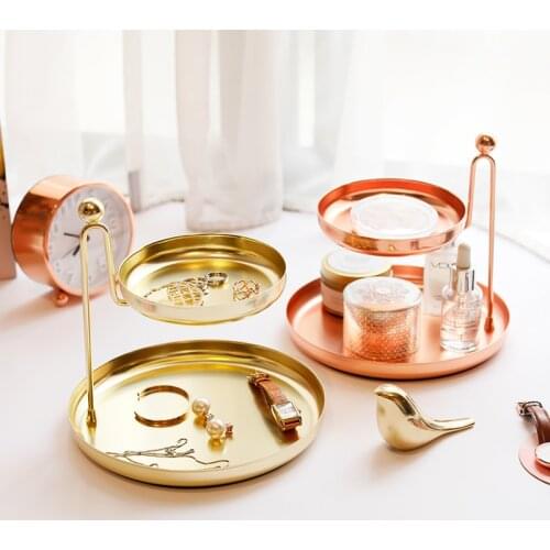 2-Layer Metal Storage Trays Rose Golden Jewelry Display Decoration Iron Racks Multifunction Desktop Dessert Fruit Organizer