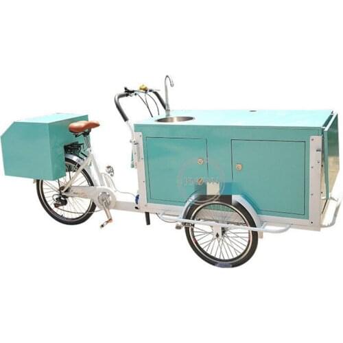 250W Green Electric Tricycle Adult Cargo Bike Bicycle Outdoor Food Cart Kiosk Mobile Ice Cream Truck Cart with Water Sink