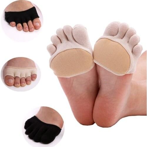 3 Pairs Five Finger Women Half-palm Invisible Socks Footpad Front-palm Socks Half Grip Heel 5 Toe Socks