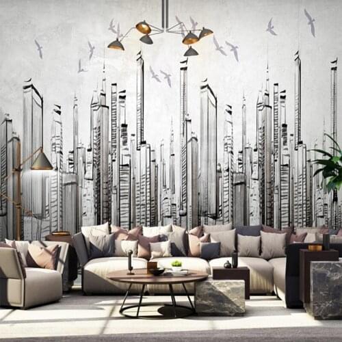 Custom 3D Wallpaper Hand Painted City Architectural Building Landscape Black White Photo Mural Living Room Background Wall Decor