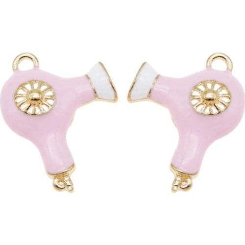 Julie Wang 6PCS Enamel Pink Hair Dryer Charms Alloy Gold Tone Tool Pendant Bracelet Jewelry Making Accessory