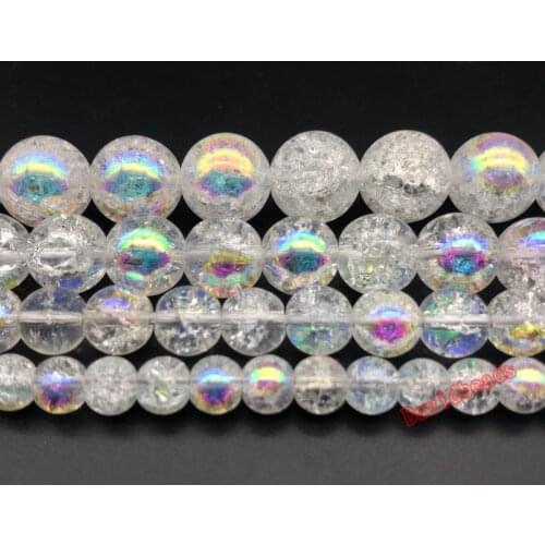 Natural Stone Plated Colorful White Snow Cracked Crystal Beads 6 8 10 12 MM Pick Size For Jewelry Making DIY Bracelet