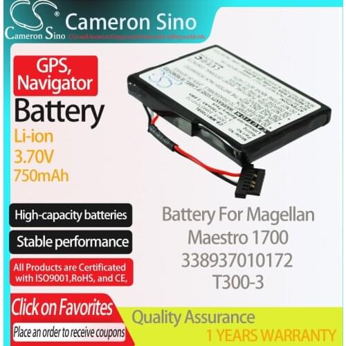 CameronSino Battery for Magellan Maestro 1700 fits Magellan 338937010172 T300-3 GPS,Navigator battery 750mAh 3.70V Li-ion Black