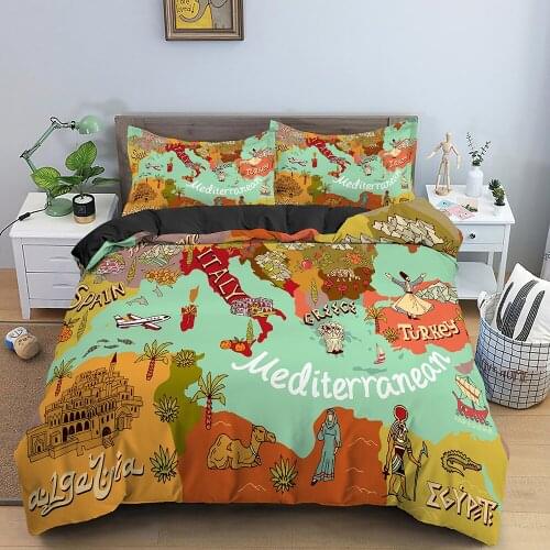 European 3D Duvet Cover Bedding Set World Sailing Map Comforter/Quilt Covers King Queen Double Size Home Textile With Pillowcase