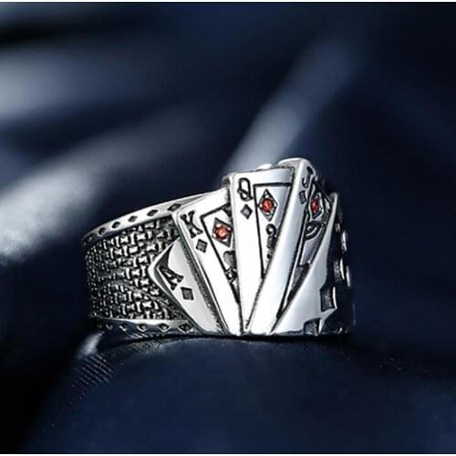 European and American Popular Personality Poker Punk Opening Ring Trend Hip-Hop Locomotive Jewelry for Men