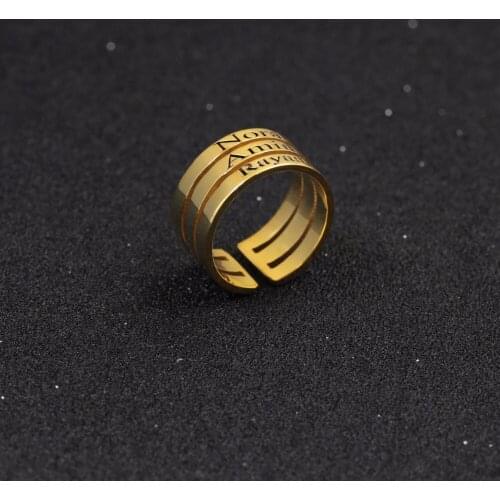 Engraving 3 Name layer Personalized Ring Unisex Solid Silver Stamped Name Ring Fashion Golden Color Open Rings
