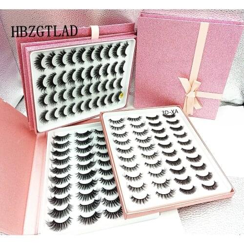 HBZGTLAD 1/20 Pairs Flash packaging 3D Soft Mink Hair False Eyelashes Handmade Wispy Fluffy Long Lashes Natural Eye Makeup Tools
