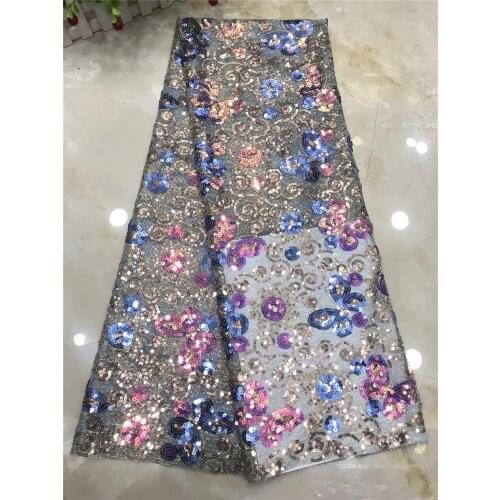 Colorful butterfly exquisite sequined mesh embroidery, African lace fabric, suitable for ladies dress design fabrics