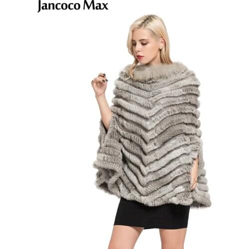 Jancoco Max+ 2019 New Real Rabbit Knitted Fur Poncho Winter Fashion Style Capes Female Party Shawl S7112