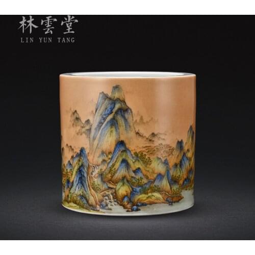 Lin Yuntang colored enamel li jiangshan brush pot four study of jingdezhen ceramic furnishing articles by hand