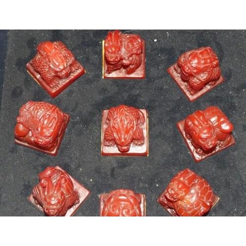 Chinese Shou Shan Stone Carving Nine Dragon Beast imperial Seal Stamp Signet Set