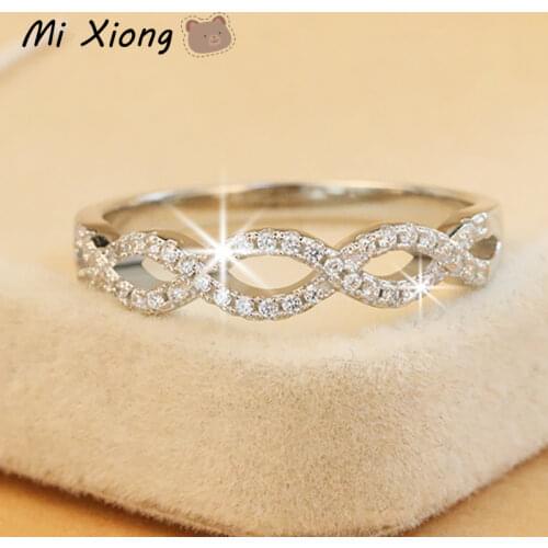 Mi Xiong S925 sterling silver craftsmanship wave pattern winding crystal ring elegant light luxury unique ladies holiday gift