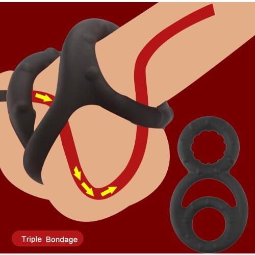 VETIRY Triple-ring Cock Ring Delay Ejaculation Sex Toys for Men Erection Elastic Penis Ring Scrotum Bind Adult Products Sex Shop