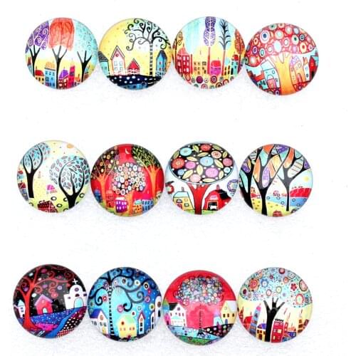 From 8mm to 30mm Random Mixed Round Life Tree Cabochons In Pairs Pattern Glass Flatback Photo Base DIY Making Accessories K06245