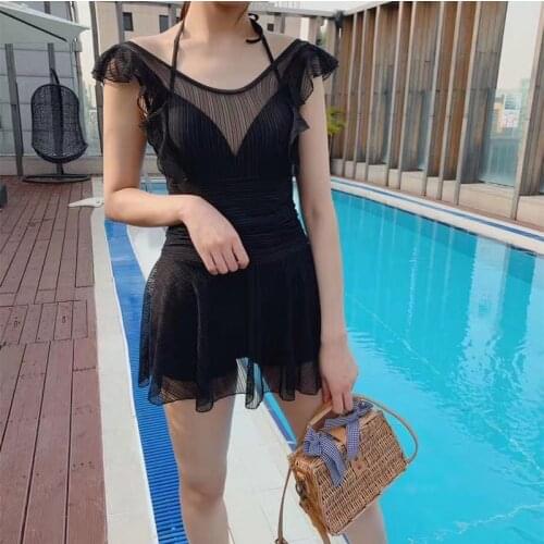 Summer Solid Color Draw Back Backless Sling Dress Swimwear Women Tulle Casual Style Bikini