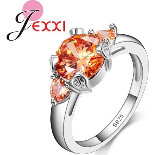 Fashion Anniversary Rings For Women Vintage Orange CZ Crystal 925 Sterling Silver Wedding Engagement Rings For Lady