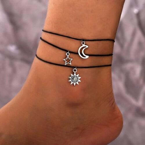 Fashion Personality Creative Sun Moon Star Anklets Set for Women Summer Beach Anklet Chain