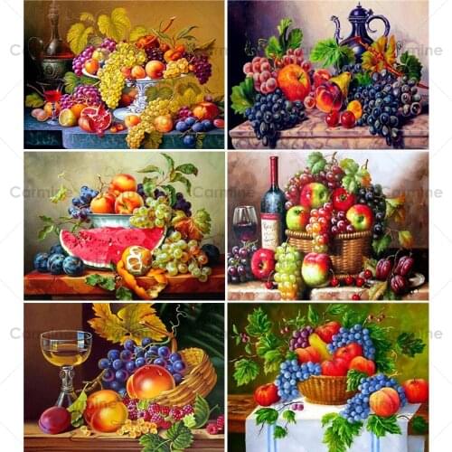 Fruit Mosaic Picture of Rhinestone Diamond Oil Painting Full Round Square Crystal Diamond Embroidery For Kitchen Wall Decoration