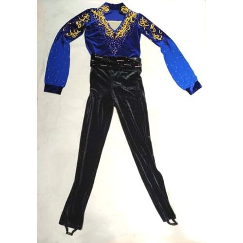 Boy Man Figure Skating Performance Clothing Top Belt And Trousers,Customized Competition Ice Skating Leotard Costumes