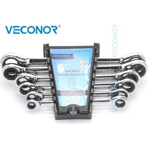 8x10-17x19mm Ratchet Wrench Set Dual Head 72T Set of Ratcheting Spanners Full Polish With Plastic Inserted-design Rack Pack