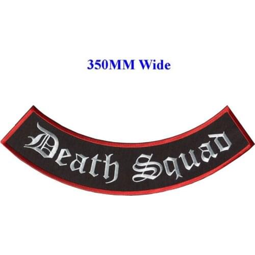 Top and bottom Death squad embroidered patches & rockers for motorcycle clubs and individual bikers with iron on backing