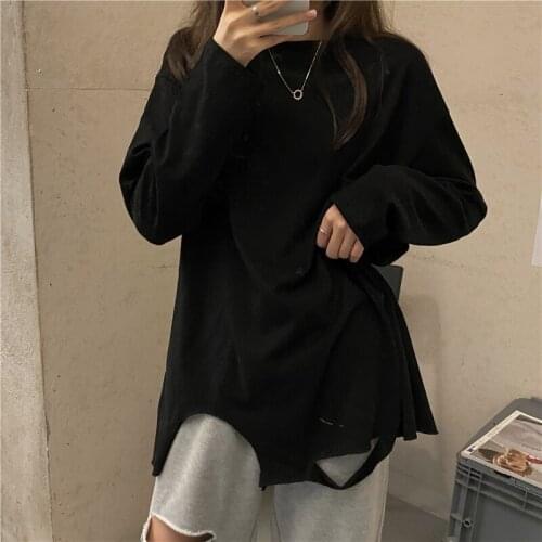 Alien Kitty 2021 New Autumn Ladies T-Shirt O Neck Solid Color Long-Sleeved Fashion Minimalist Loose Classic Korean Hot Basic Top