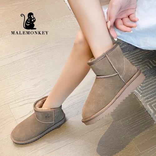 2020 Womens Snow Boots Autumn Winter Leather Plus Velvet Non-slip Bread Shoes Short Tube Flat Cotton Boots Black 043272